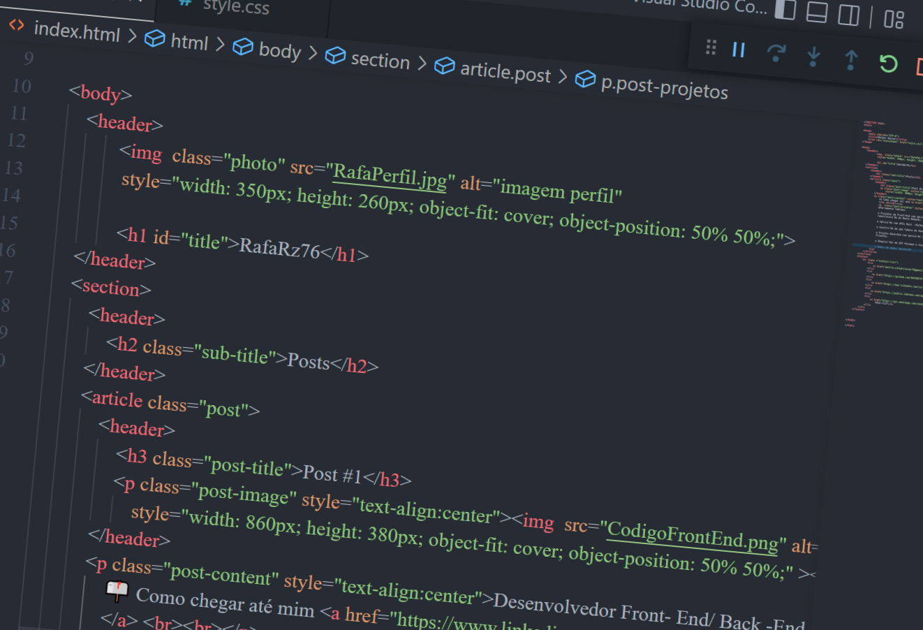 Editor de texto contendo código
